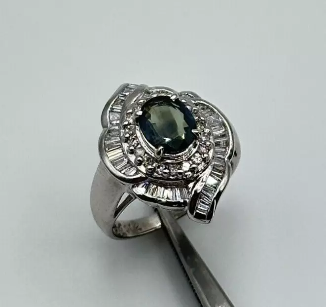 950 Platinum GIA CERTIFIED Alexandrite with Diamonds Ring Size 5 8.8g
