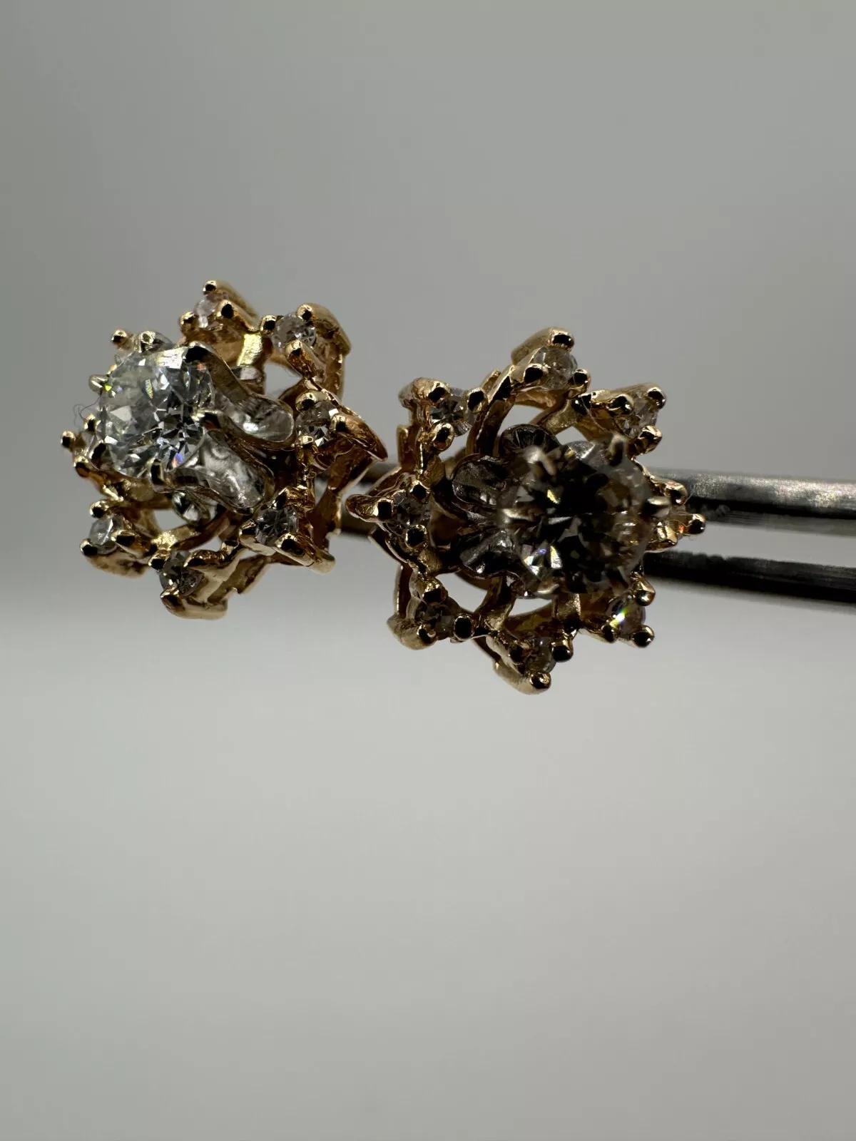 14KT Two-Tone Diamond Octagram Earrings 2.7g