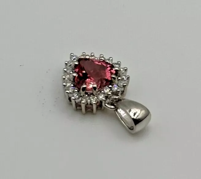 14KT White Gold Tourmaline Heart with Diamonds Pendant 1.8g
