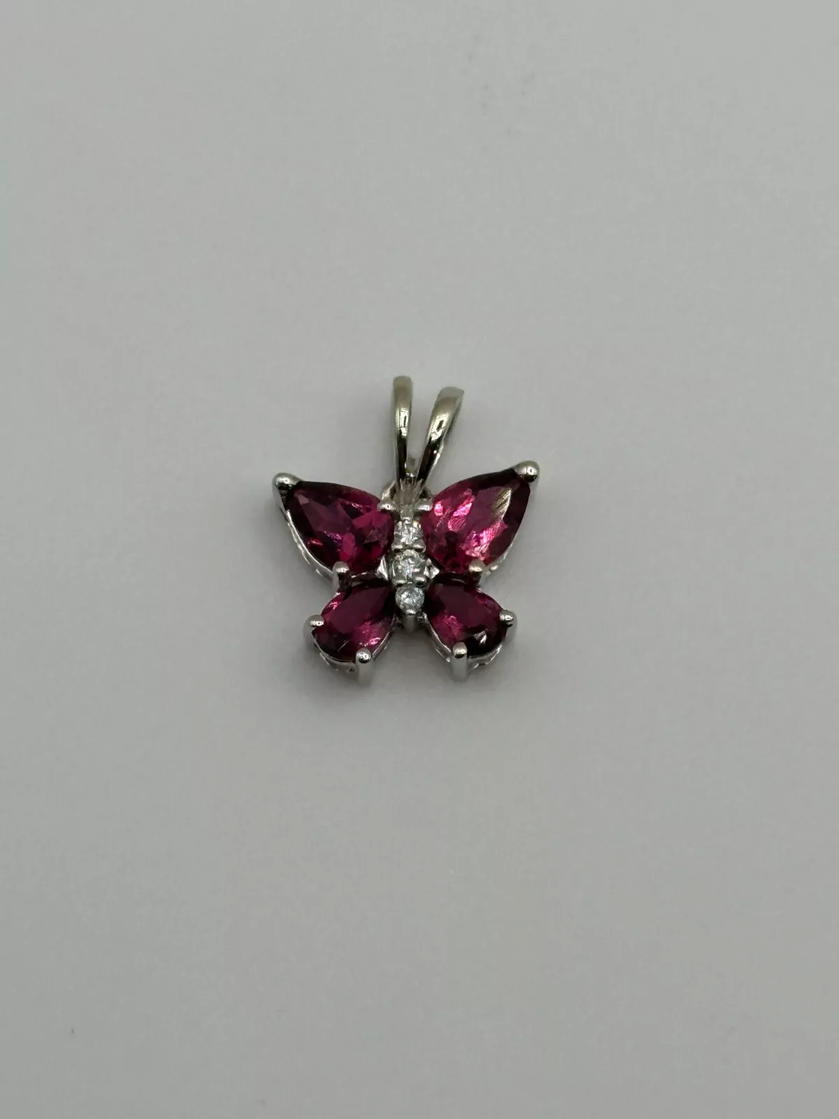 14KT White Gold Tourmaline Butterfly Pendant with Diamonds 1.4g