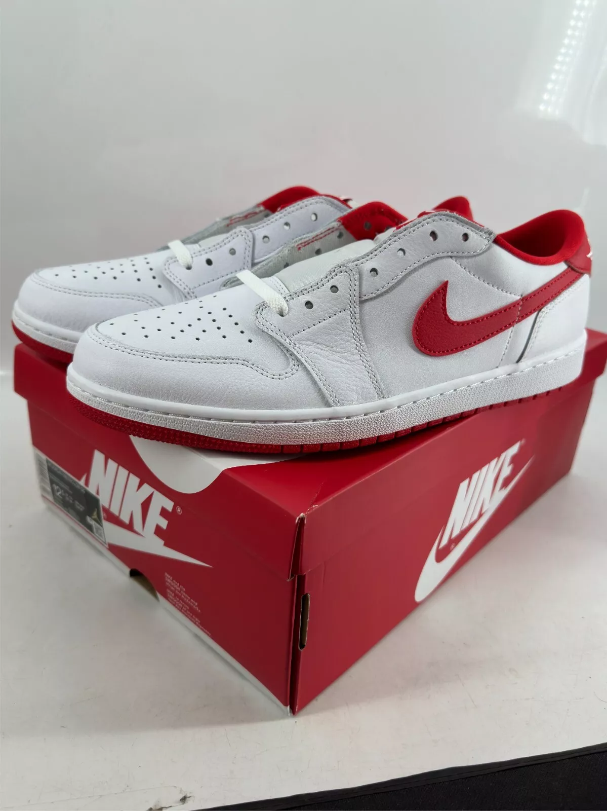 Nike Air Jordan 1 Retro Low OG Men's Size 12.5 White Red Basketball Sneakers