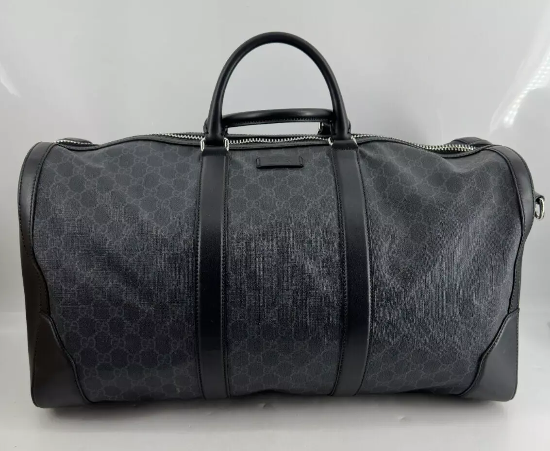 GUCCI Carry-On Large Soft GG Supreme Canvas Duffle Bag Black