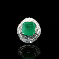 White Platinum (950) 7.5 CTTW Emerald and 1 CTTW Diamond Ring - Size 