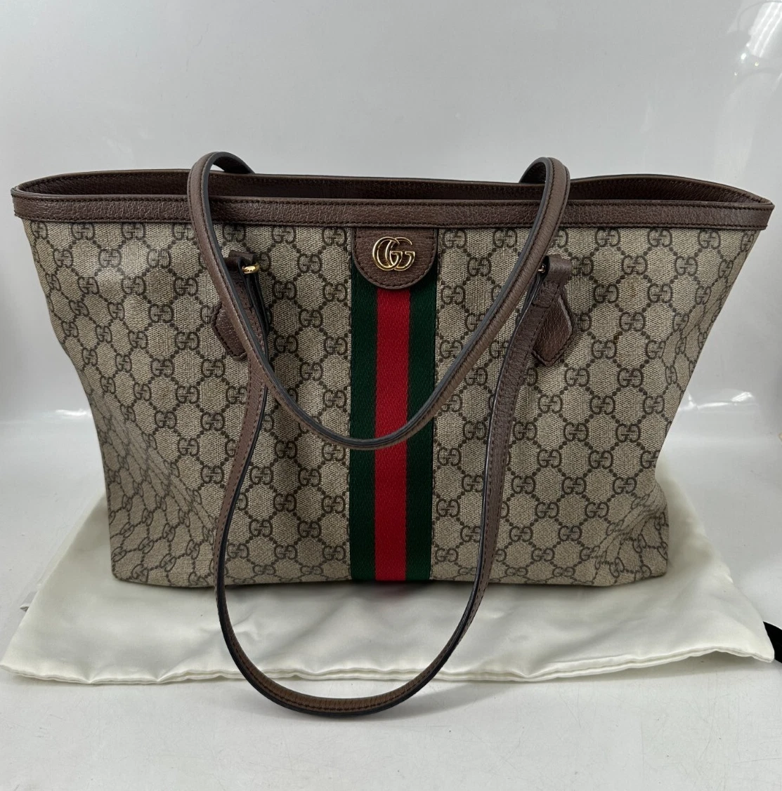Gucci Ophidia Medium Tote Bag Beige And Dark Brown GG Supreme