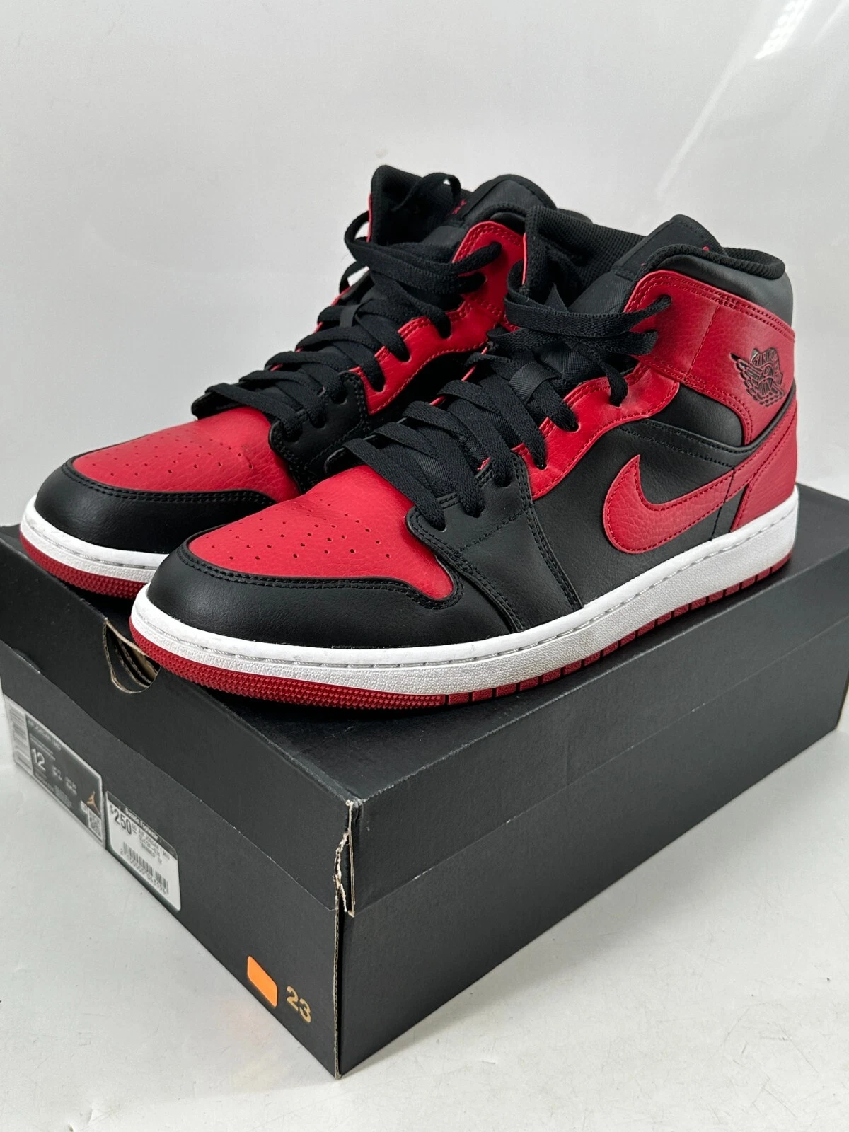 Size 12 - Jordan 1 Mid Banned 2020 Black Red White Leather (554724-074)