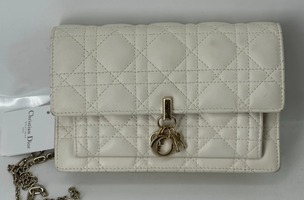 Christian Dior Lady Dior Pouch Chain Shoulder Bag White Cannage Lambskin Leather