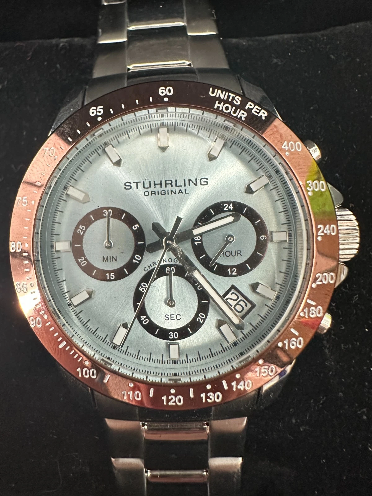 Stuhrling Original Watch Men Chronograph Silver Dial Size 7