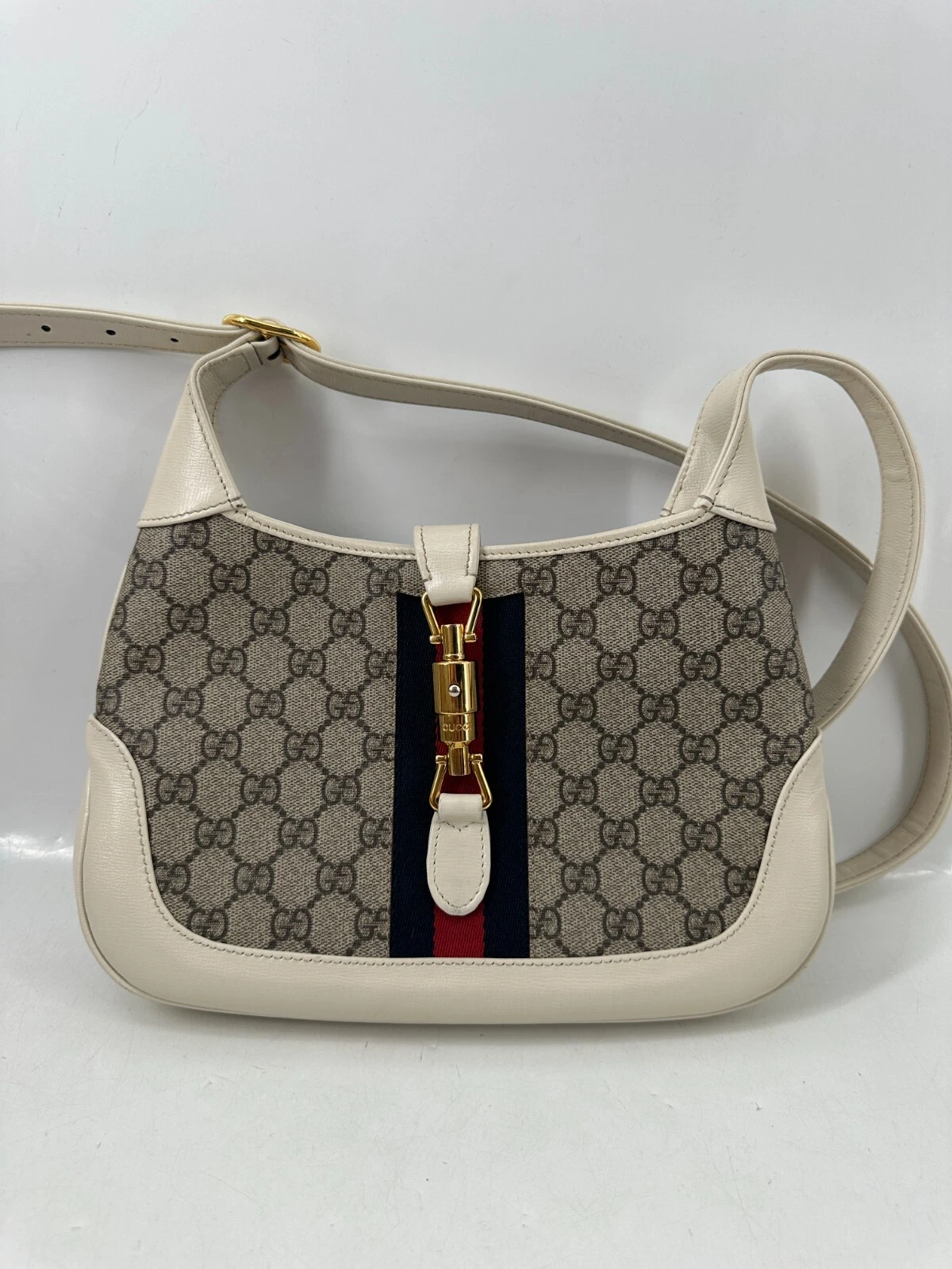 Gucci Vintage Jackie GG Supreme Shoulder Handbag Purse Beige