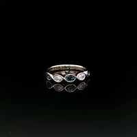14KT White Gold Band with Blue Topaz and Diamond Stones - Size 7