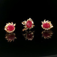 14KT Yellow Gold Ring and Earring Set with Ruby and Diamonds