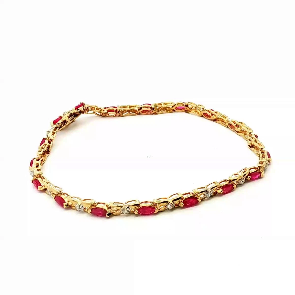 10KT Yellow Gold Bracelet with Diamonds and Rubies 8in 5.7g