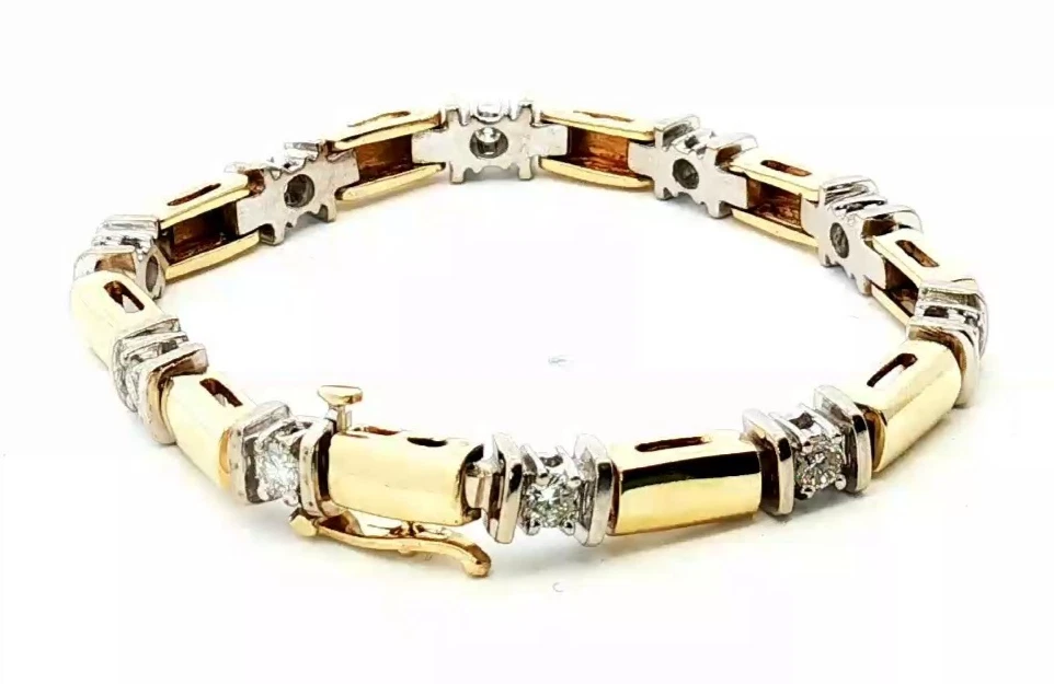 14KT Two-Tone Gold Bracelet with Diamonds 6in 20g