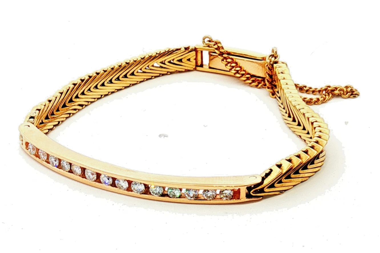 18KT Yellow Gold Diamond Channel Bracelet Size 5.75 16.9g