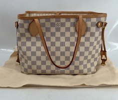 Louis Vuitton Neverfull Tote MM White Canvas Tote Damier Azur Authentic