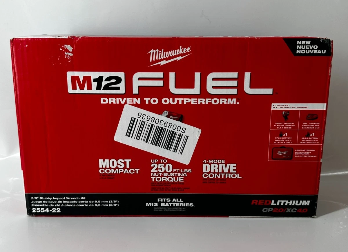 Milwaukee 2554-20 M12 FUEL Stubby 3/8" Impact Wrench Kit