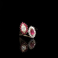 14KT Yellow Gold Two-Tone Ruby and Diamond Ring - Size 6