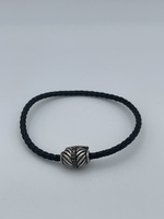 David Yurman Black Leather Twisted Bracelet With Circular Clasp