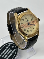 Stauer 17961 Men's Gold Tone Watch With Black Leather Strap