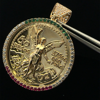 14KT Yellow Gold Replica Pendant of Centenario Coin with CZ's 