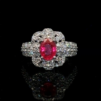Platinum (950) Ring with Ruby Stone and 1 CTTW Diamond - Size 7