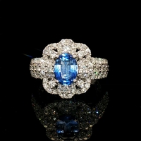 Platinum (950) Ring with Sapphire and 1 cttw Diamonds - Size 7
