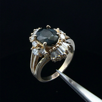 14KT Yellow Gold Sapphire with Diamonds Ring Size 8 6.2g