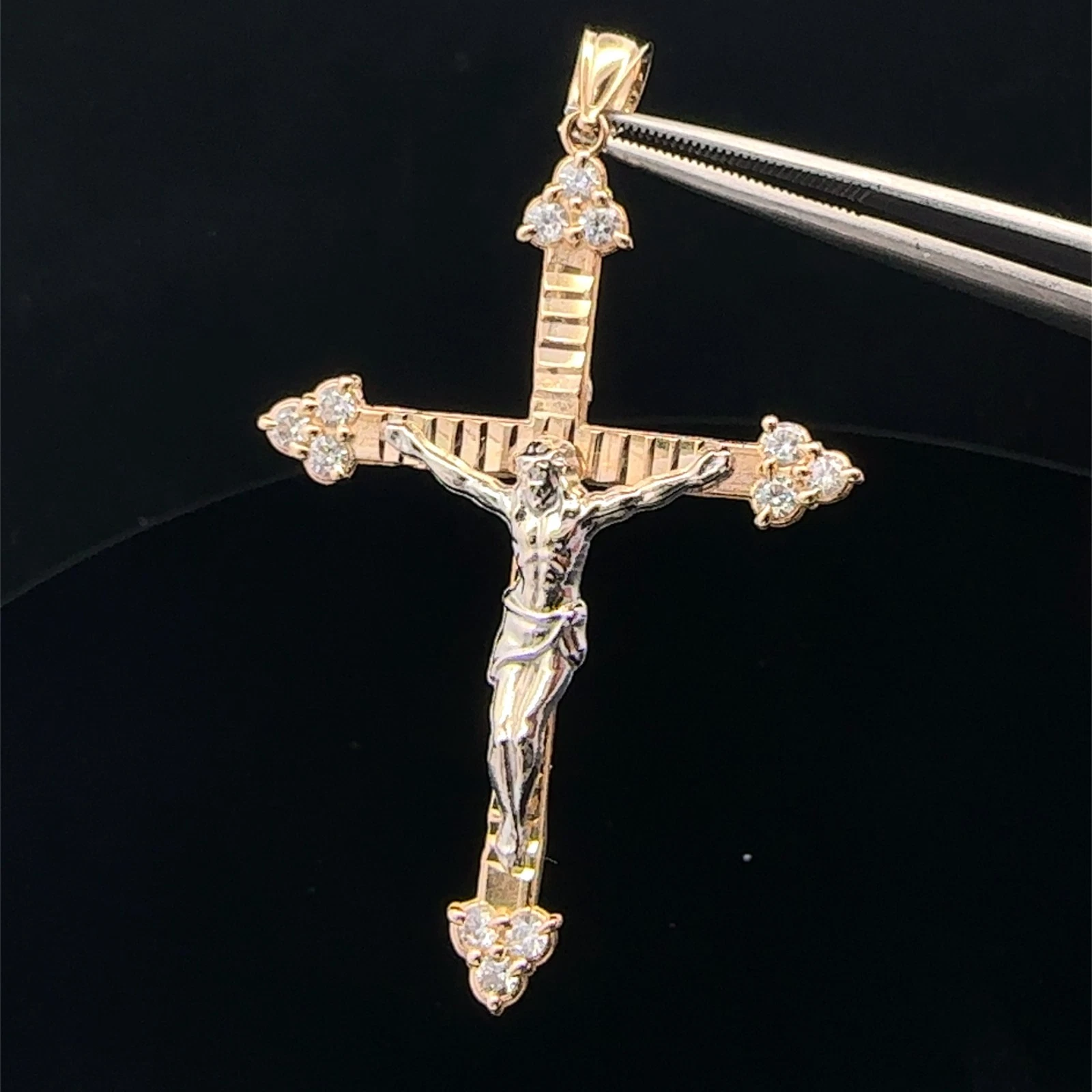 14KT Two-Tone Gold Jesus Pendant with CZs 4.5g