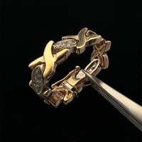 14KT Yellow Gold 'X' Ring with Diamonds Size 6.25 7.3g