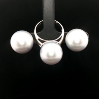  14KT White Gold Ring and Earring Set with South Sea Silver Pearls