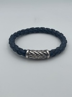 David Yurman Blue Leather Sterling Silver Bracelet