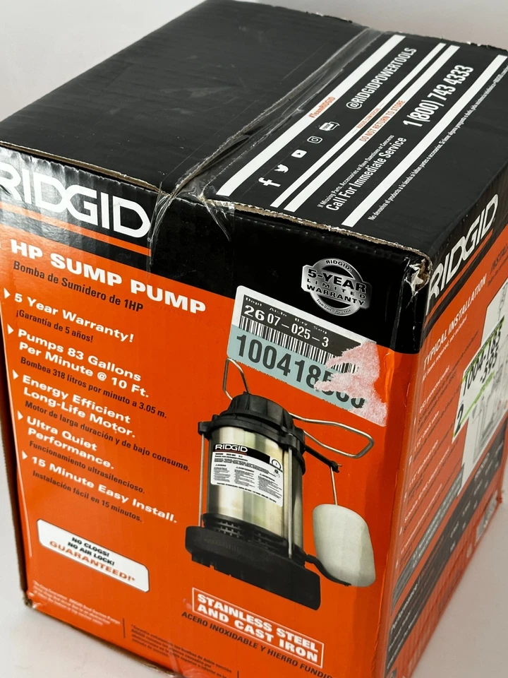 RIDGID 1000RSDS 1 HP Stainless Steel Dual Suction Sump Pump