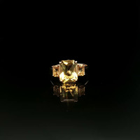 14KT Yellow Gold Ring with Citrine Stone and Diamonds - Size 7