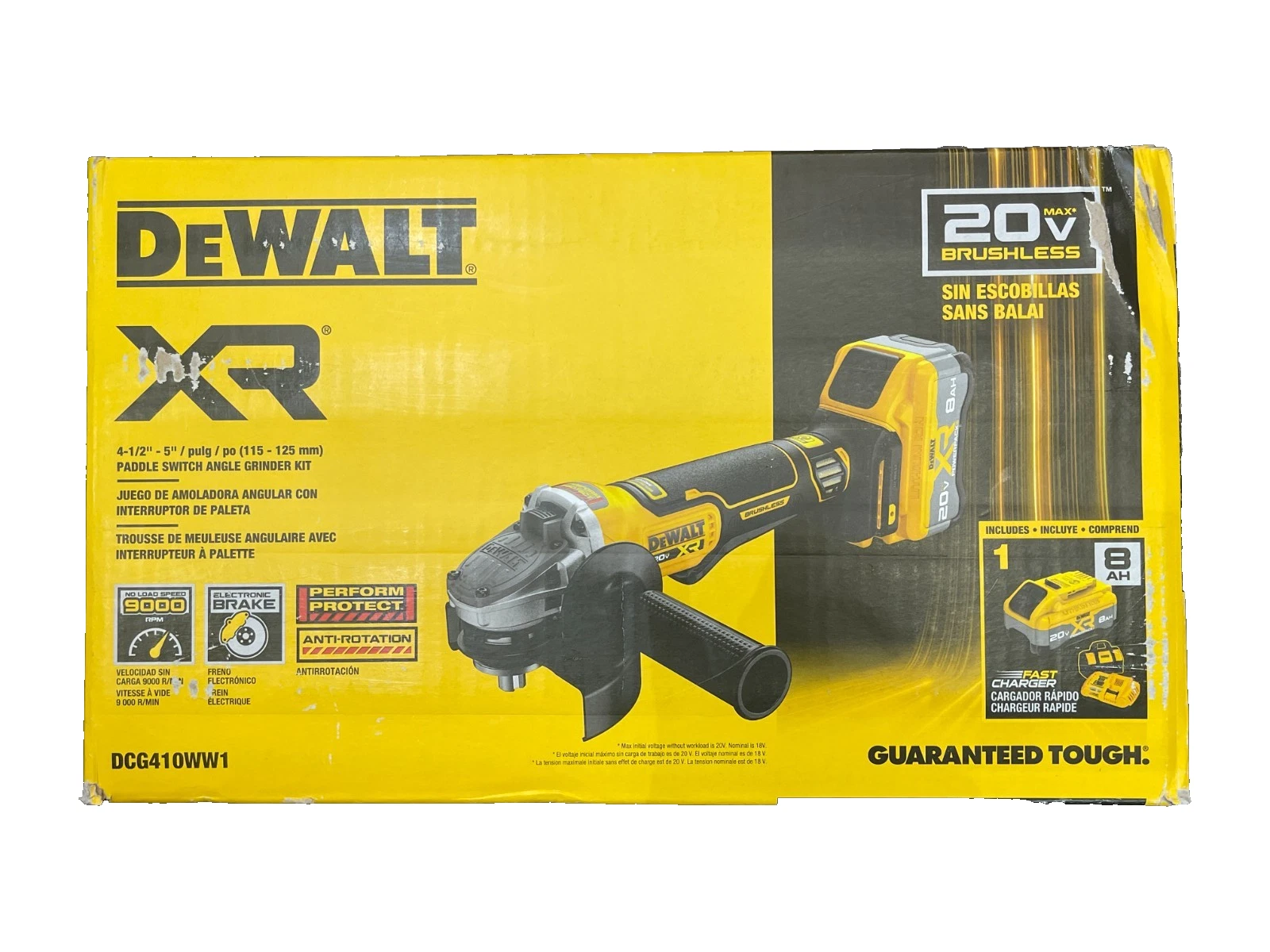 DEWALT 20V MAX Li-Ion Cordless 4-1/2-5in Angle Grinder Kit 8Ah Batt Charger Bag