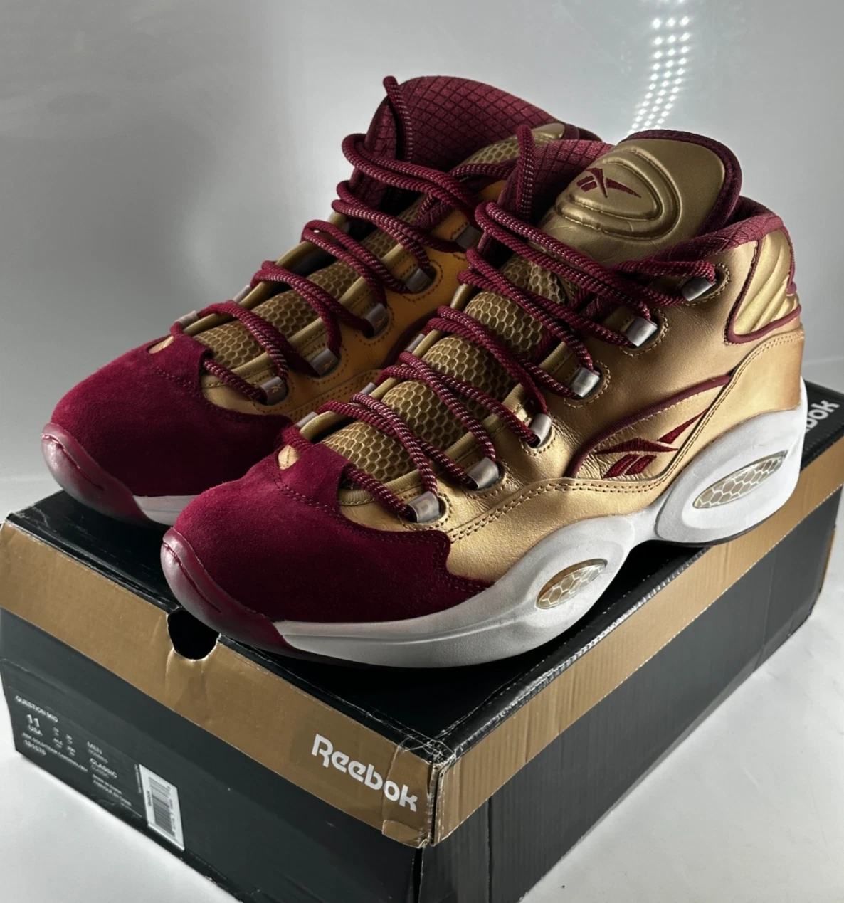 Reebok Question Mid Saint Anthony Gold Cardinal Lace Up Mid Top Size ...