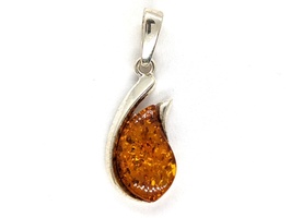 Silver Large Amber Pendant + Chain - Brand New!