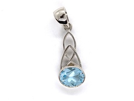 Hanging Blue Stone Silver Pendant + Necklace - Brand New!