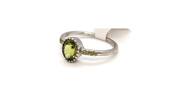 Oval Cut Peridot Silver Ring - Missing small stone