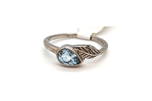 Pear Cut Blue Topaz Silver Ring - Brand New!
