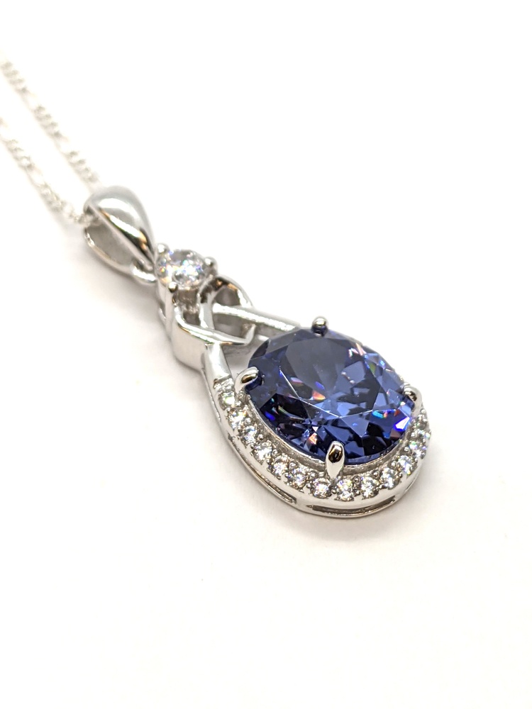Silver Sapphire Teardrop Pendant and Chain | Common Exchange Whalley Ltd.