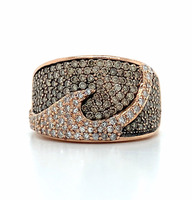  14k Rose Gold Brown & White Diamond Wave Design Band Ring Approx 2.00 ctw