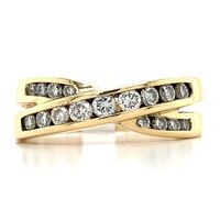  14k Yellow Gold Round Cut Diamond Crossover X Shaped Band Ring Approx 0.35