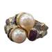  Multi-Gemstone Ladies Diamond Pearl & Ruby/Sapphire Ring