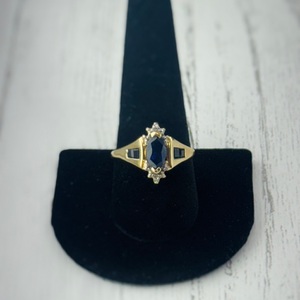  10kt Gold Ring, Blue Sapphire and Diamonds