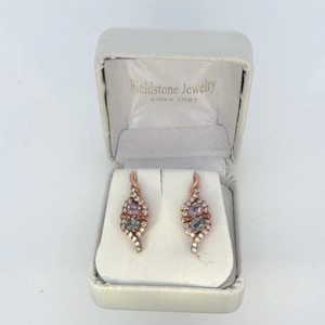  14kt Rose Gold Natural Diamond Earring and Pink/Purple and Blue/Grey Tourmaline