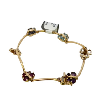  14kt Yellow Gold Bracelet Butterfly with Assortment of stones 