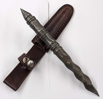 Handmade Damascus Steel Cyclone Tri-Edged Spiraling Dagger w/ Leather Sheath