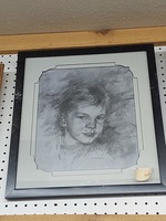 Charcoal Original Child Portrait - Framed - By Terry Mimnaugh 1992 A