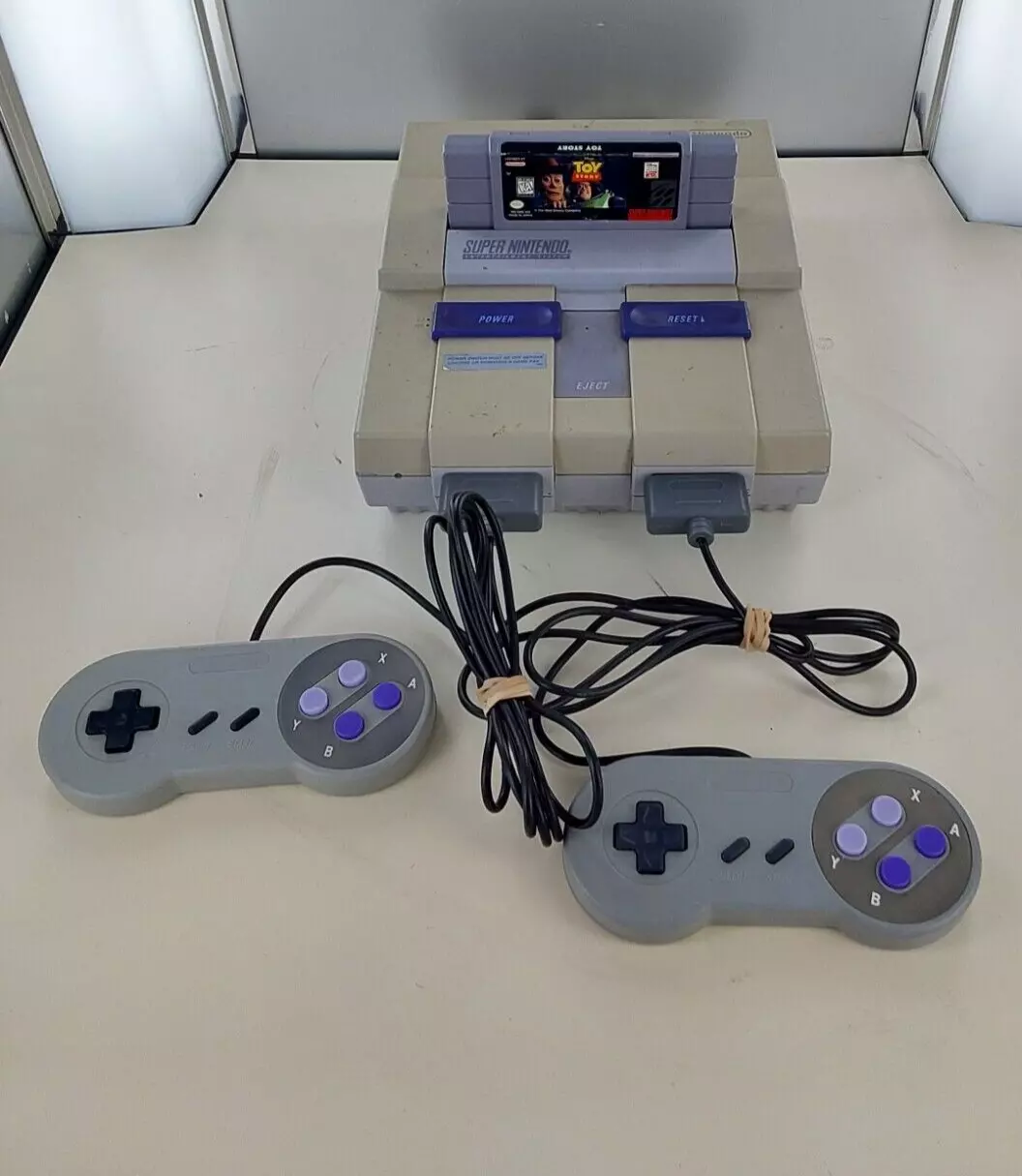 Original Super Nintendo Console- reproduction Controllers, and cables, 1 Game