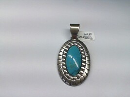 Sterling Silver .925, 12.60 Grams; Large Oval Pendant W/Turquoise 