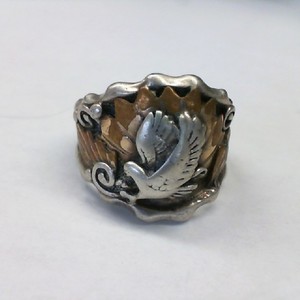 Gent's Silver Ring Ring Jewelry , .925, 10.30 Grams; Eagle Wide Band, Size 10.5
